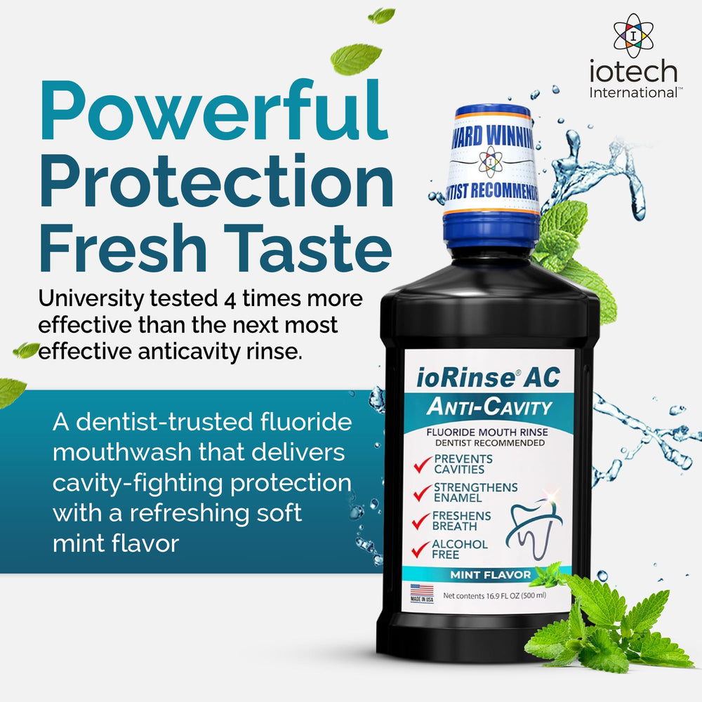 Alcohol-free label on ioRinse AC mouthwash