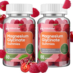 IRIDESICENT Magnesium Glycinate Gummies cherry-flavored bottle label with Ashwagandha