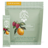 Iris front packaging showing raspberry lemon flavor and benefits