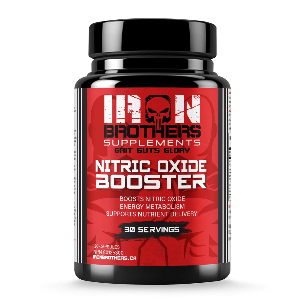 Iron Brothers Nitric Oxide Booster bottle front showing pump-focused formula