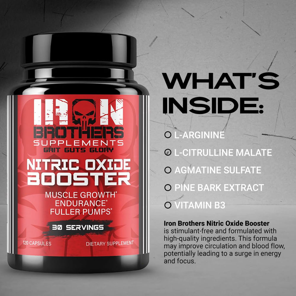 Iron Brothers Nitric Oxide Booster with pine bark extract for blood flow