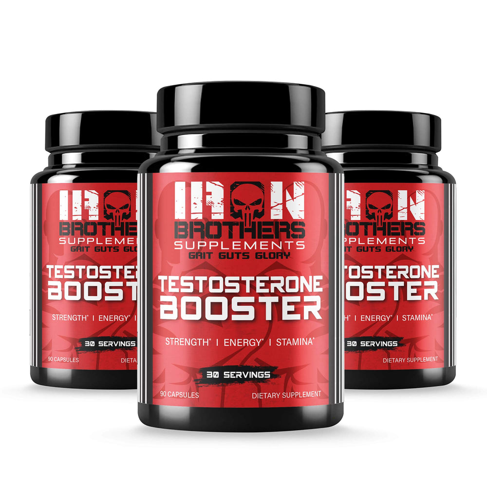 Iron Brothers Testosterone Booster 3-pack bottle highlighting long-term hormone support and consistency
