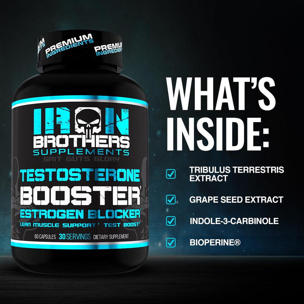 Iron Brothers product beside workout gear promoting lean muscle growth and weight management