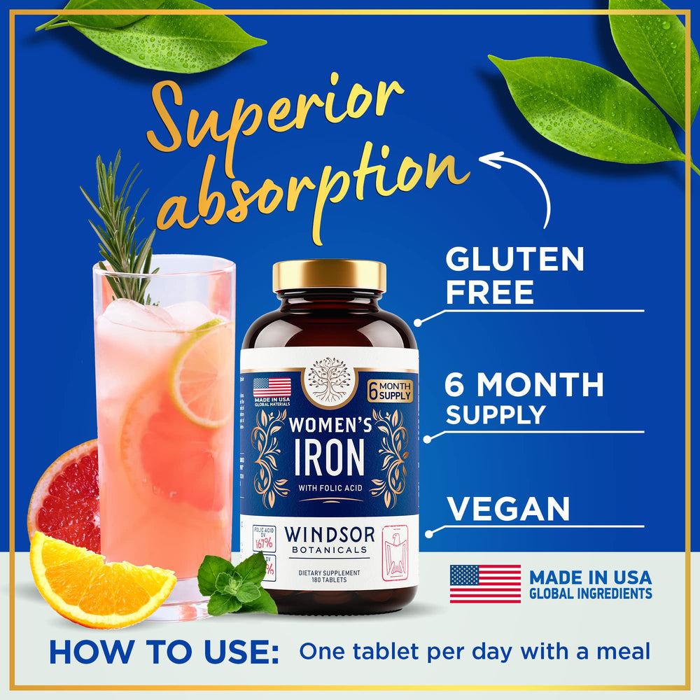 Vegan, gluten-free iron supplement bottle for pregnancy and periods