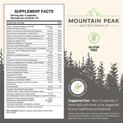 Label highlighting iron-free and soy-free multivitamin ingredients