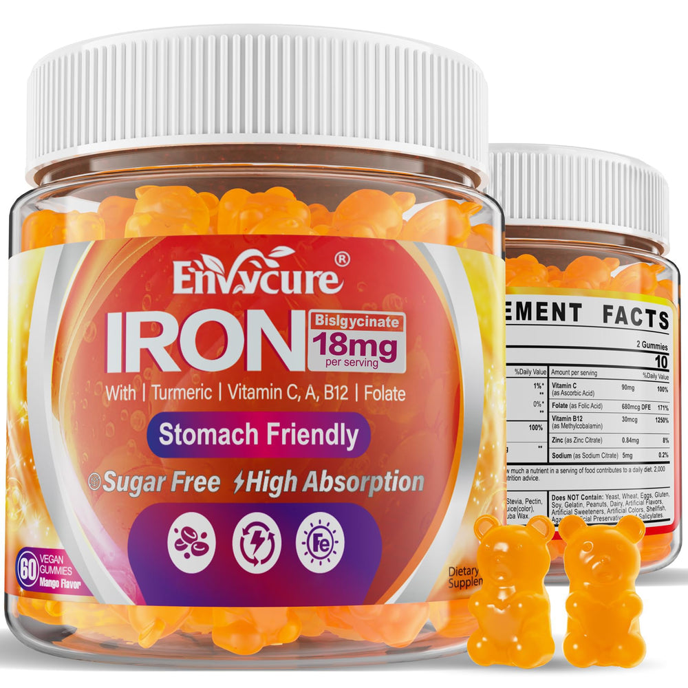 Front of Sugar Free Iron Gummies Mango flavor packaging
