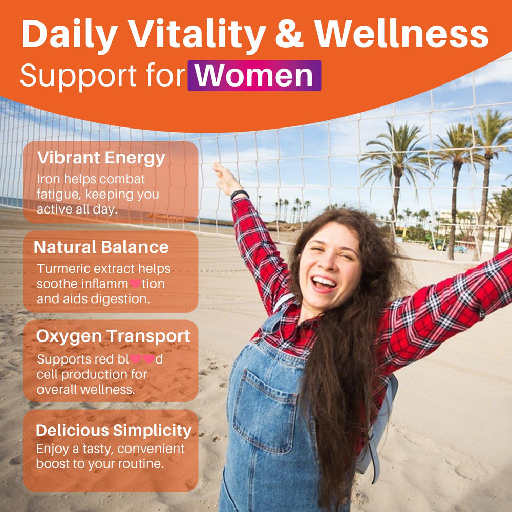 Nutritional label showing 18mg Iron Bisglycinate per serving