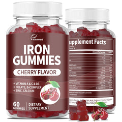 Iron Gummies bottle featuring 60 cherry-flavor gummies