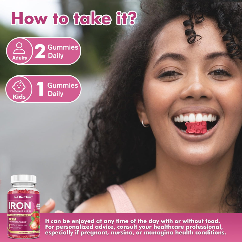 Kid-friendly strawberry-flavored iron gummies