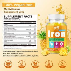 Pineapple-flavored iron gummies for adults and kids