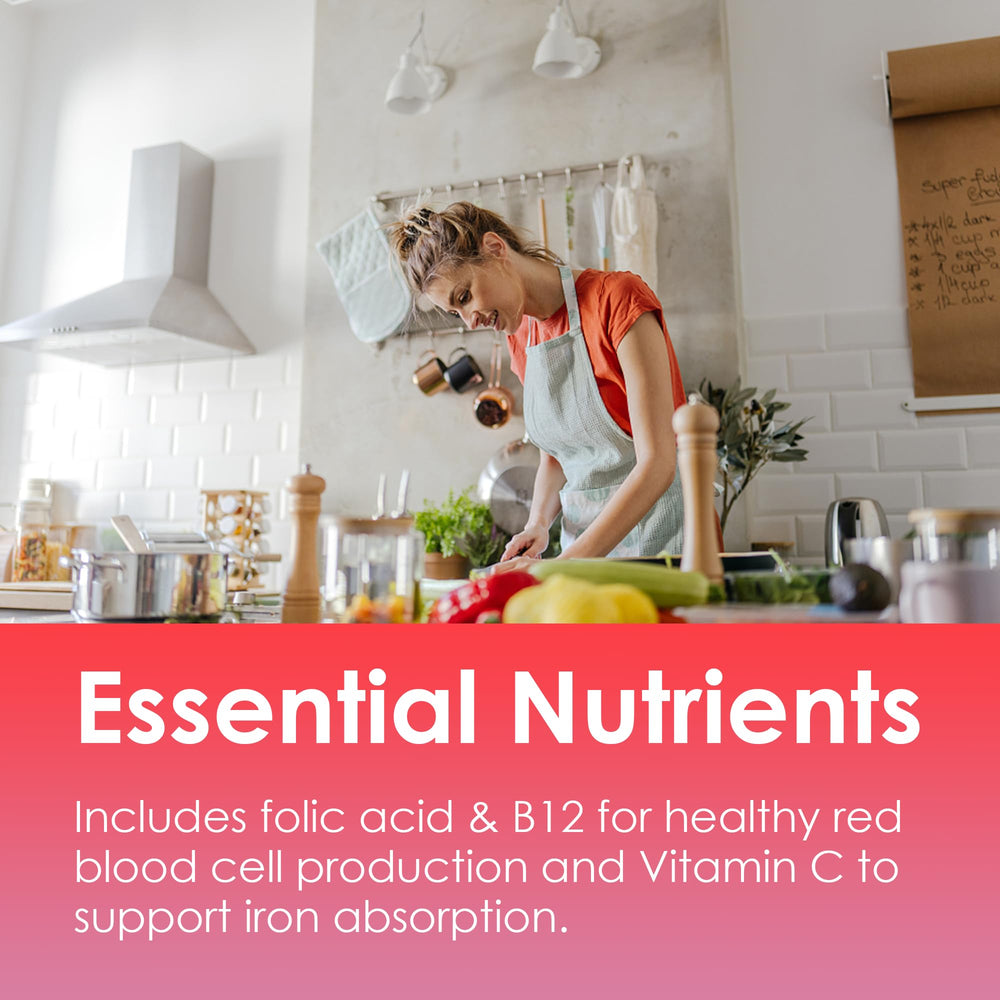 Lifestyle image of a woman taking iron gummies