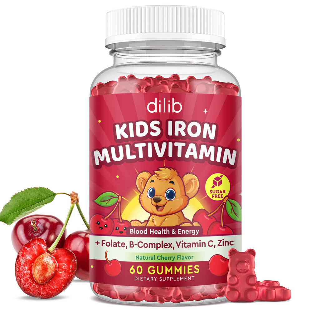 Front packaging of Iron Supplement Gummies for Kids, Cherry flavor, 60 count