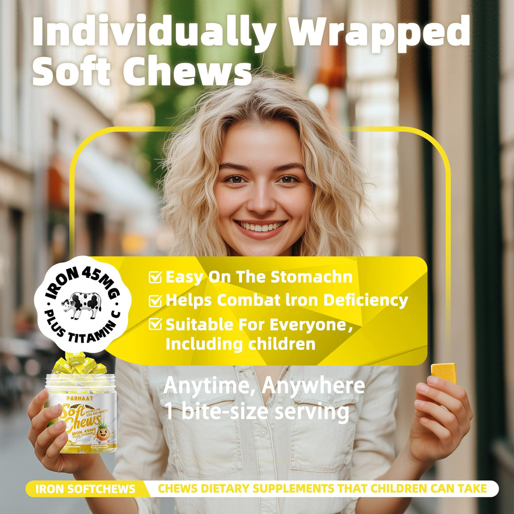 On-the-go packaging of Pineapple flavored iron chew