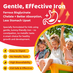 Box and bottle of Iron Supplement Gummies for Kids