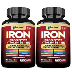 Iron supplement bottle featuring slow-release iron formula