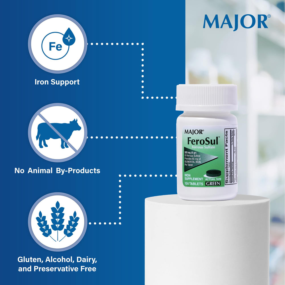 Iron supplement labeled vegan, gluten-free, preservative-free