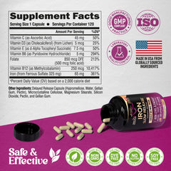 Iron supplement and vitamins for energy support concept