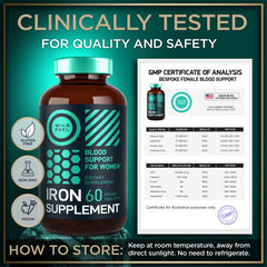 Close-up of iron tablets inside the bottle