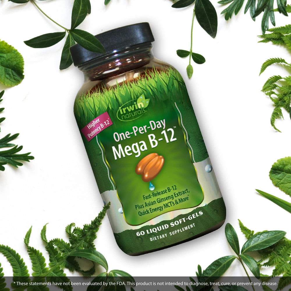 Pack of two Irwin Naturals Mega B12 supplement bottles