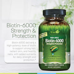 Biotin-6000 bottle beside bamboo imagery