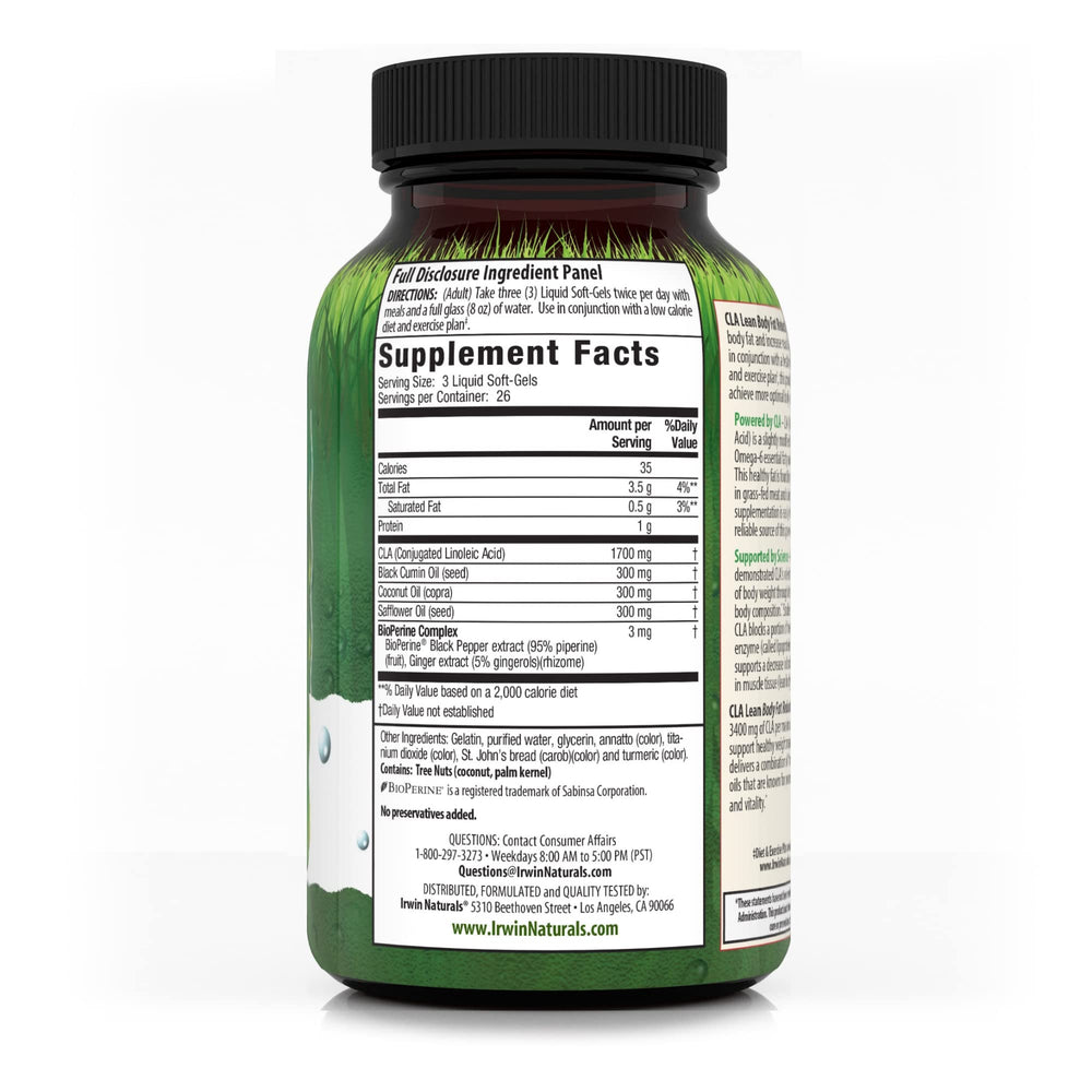 Front view of Irwin Naturals CLA Lean Body Fat Reduction bottle