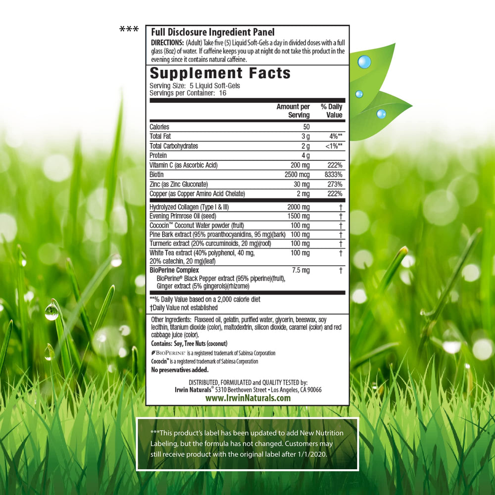 Back label showing supplement facts for Irwin Naturals Collagen-Pure 2-pack