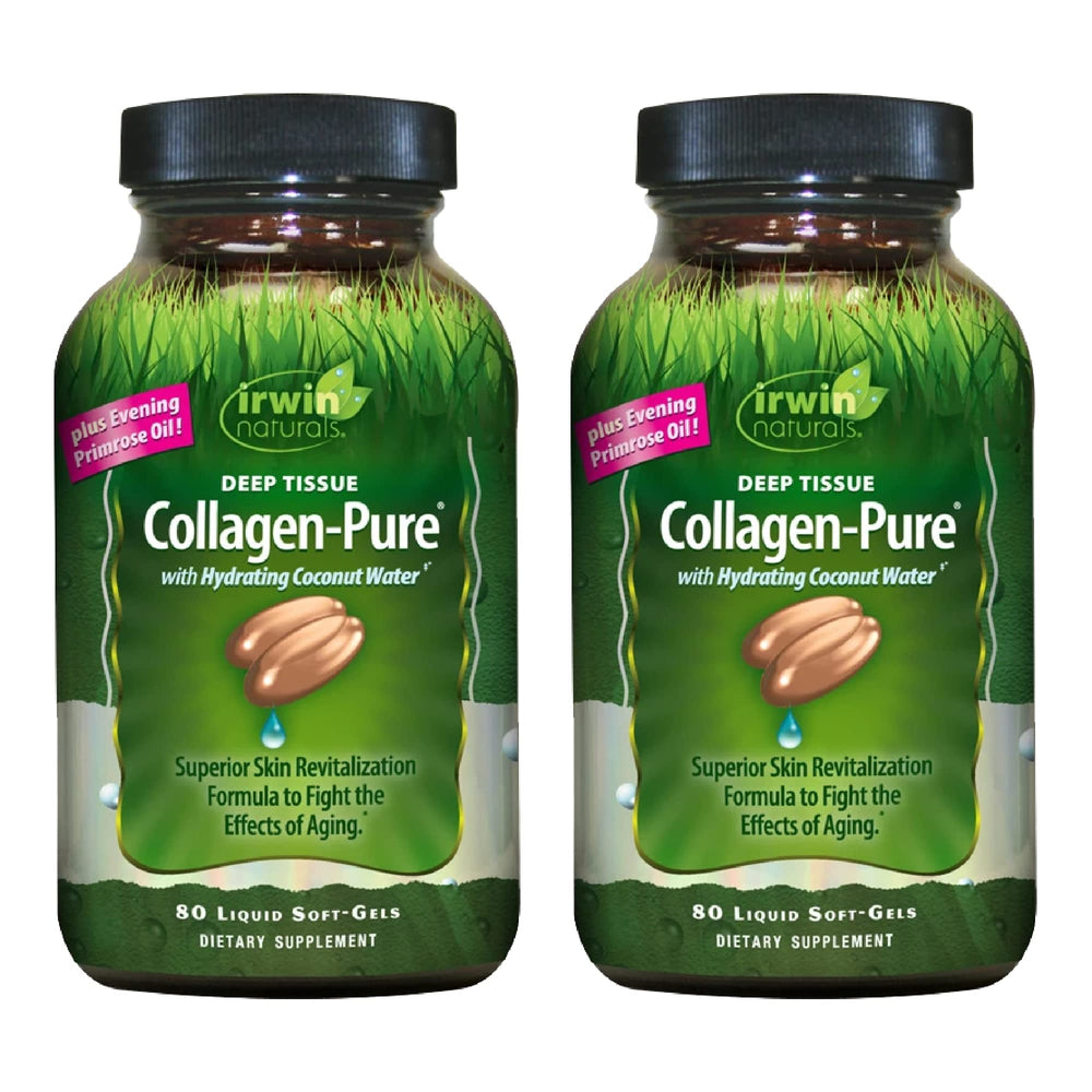 Front view of Irwin Naturals Deep Tissue Collagen-Pure 2-pack bottle with 80 soft-gels