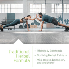 Irwin Naturals Daily Gentle Cleanse Triphala ingredients image suggests traditional Ayurvedic roots for balanced flow.