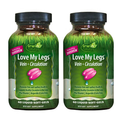 Hero image: Irwin Naturals Love My Legs two-pack soft-gels bottle