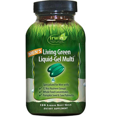Bottle of Irwin Naturals Men's Living Green Liquid-Gel Multi with 120 softgels