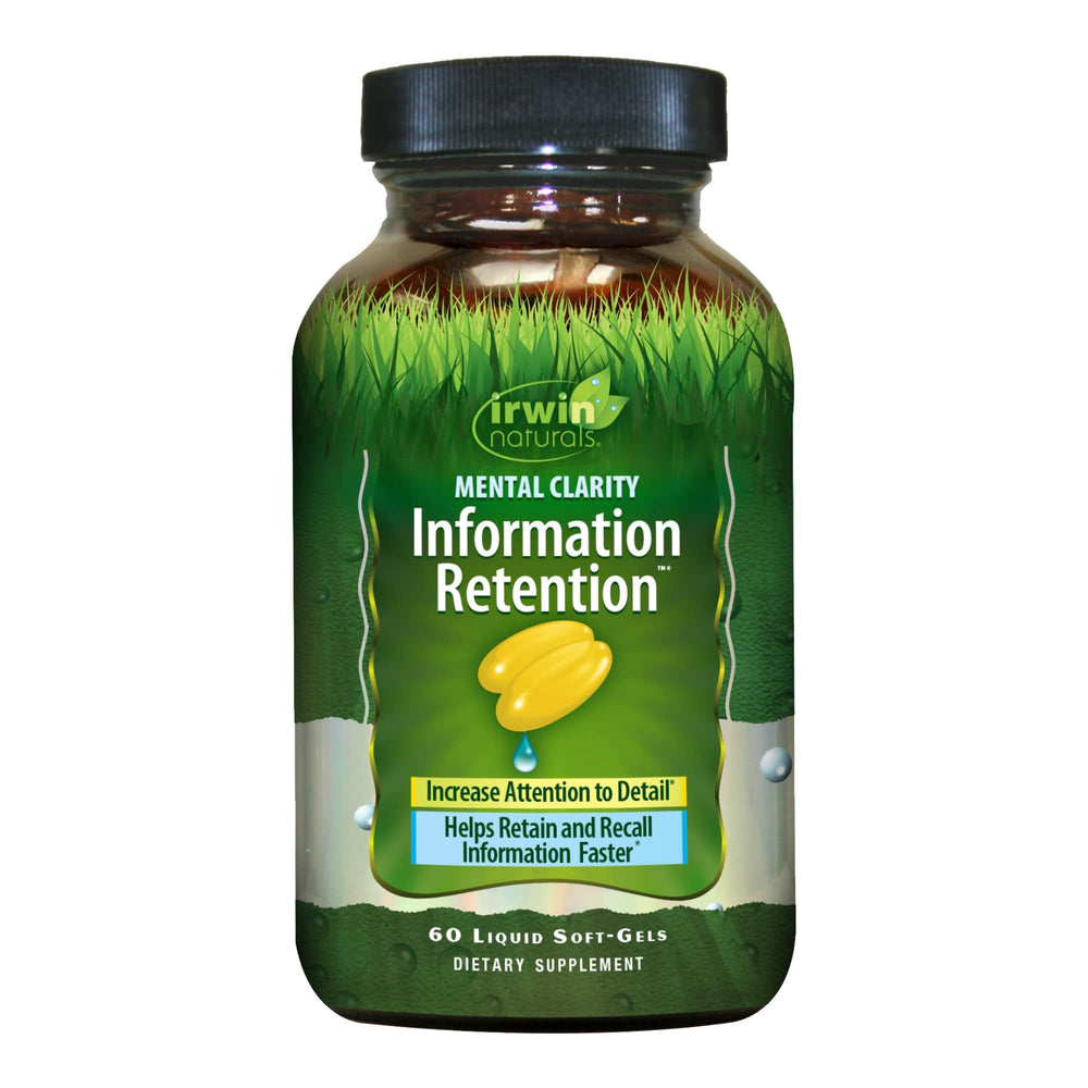 Bottle of Irwin Naturals Mental Clarity Information Retention with 60 liquid soft-gels