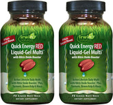 Irwin Naturals Quick Energy Red bottle label showing multivitamin nutrients for daily vitality.