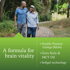 Front label showing brain health benefits and 60 softgels
