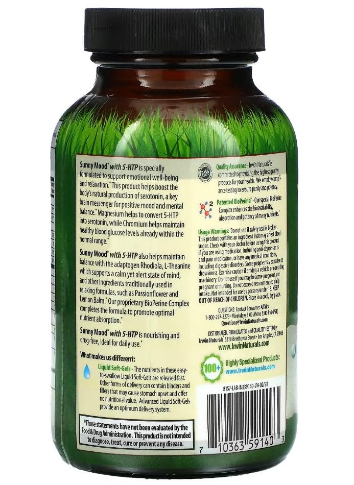 Supplement facts label for Sunny Mood 5-HTP