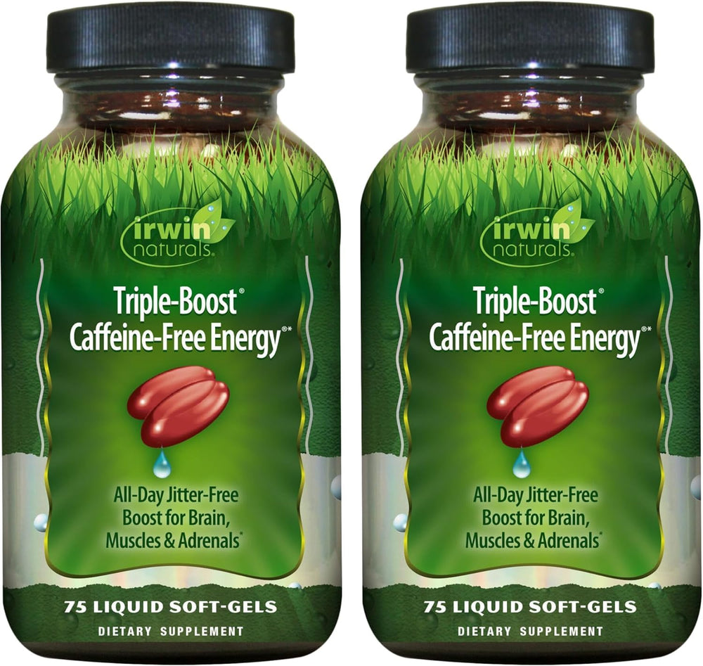 Irwin Naturals triple-boost energy bottle shows its label for steady daily energy.