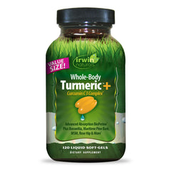 Irwin Naturals Whole Body Turmeric + Curcumin C3 Complex bottle with 60 liquid softgels