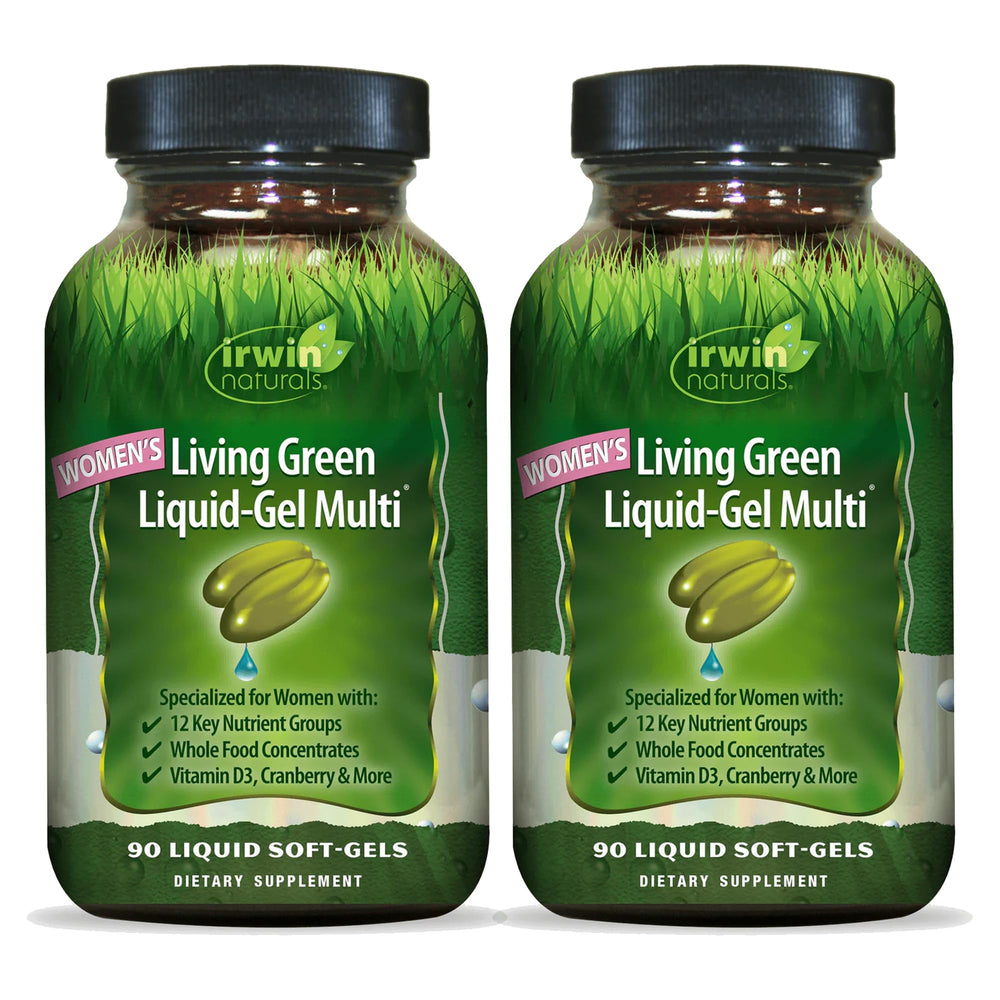 Bottle of Irwin Naturals Women's Living Green Liquid-Gel Multi, 120 liquid softgels per bottle, 2-pack