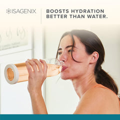 Isagenix Hydrate ingredients panel showing vegan-friendly, sugar-free formula