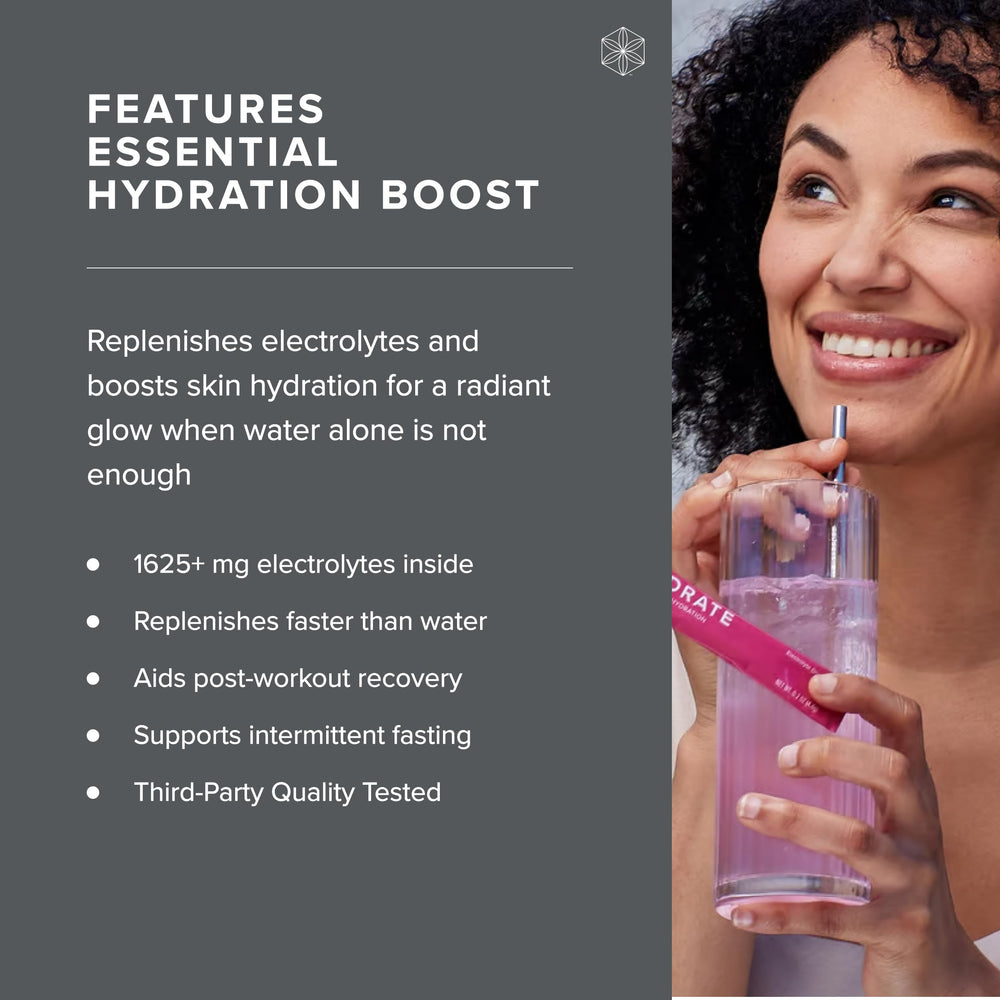 Isagenix Hydrate Peach Lemonade flavor stick packet with immune vitamins