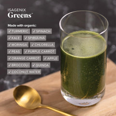 Nutrition facts label for Isagenix Moringa Greens
