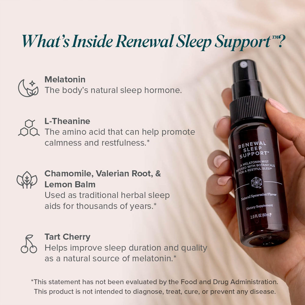 Renewal Sleep Support label showing ingredients and benefits
