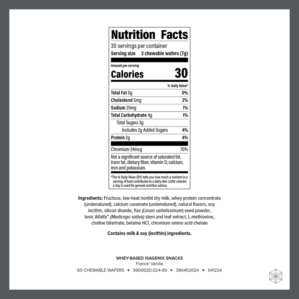 Close-up of Isagenix Snacks French Vanilla whey-based chewable wafers