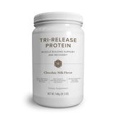 Front view of Isagenix Tri-Release Protein chocolate milk canister