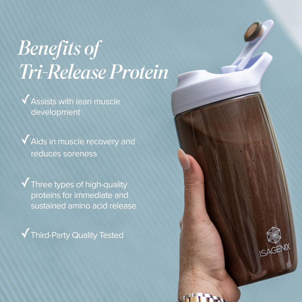 Serving scoop of Isagenix Tri-Release Protein Vanilla Custard