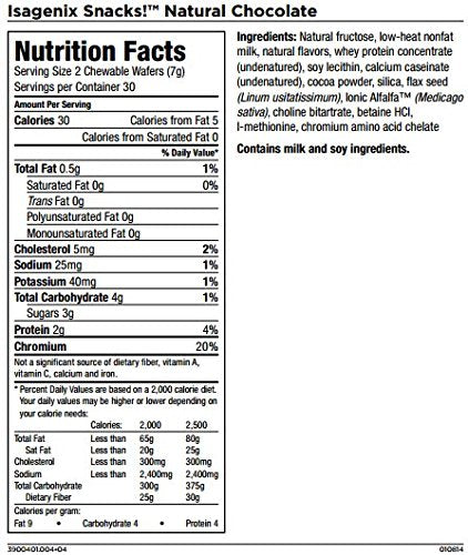 Isagenix Chocolate Snacks 7.4 oz - nutrition facts and serving information