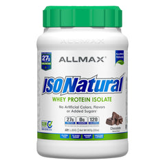 Front view of ALLMAX ISONATURAL Whey Protein Isolate Chocolate 2 lb tub
