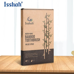 Pack of 8 Isshah bamboo toothbrushes arranged together