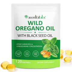ISUNRISE Oil of Oregano Softgels bottle showing 2-in-1 formula with black seed oil