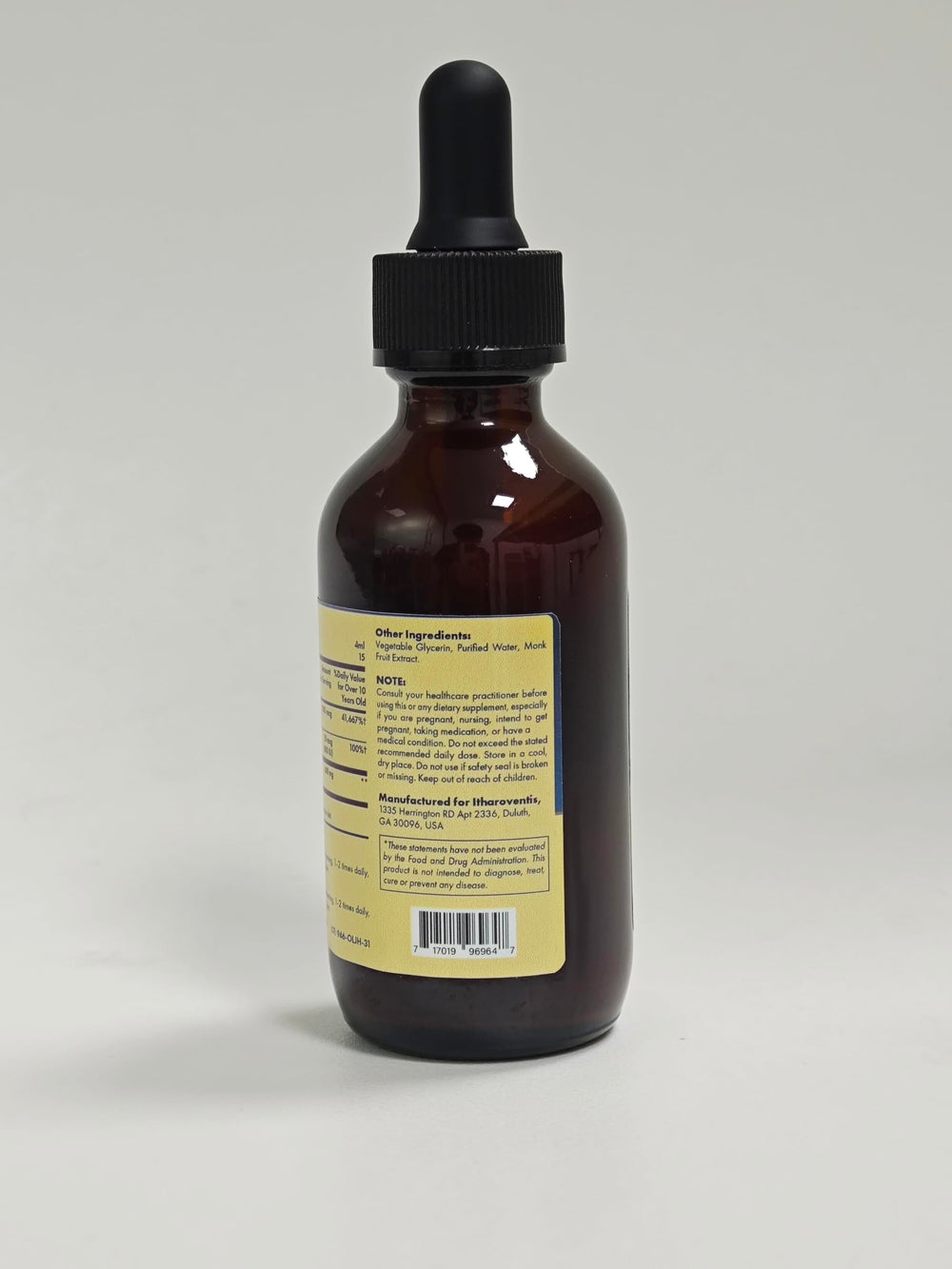 Itharoventis Zeolite Drops label shows Clinoptilolite and vitamins for daily use