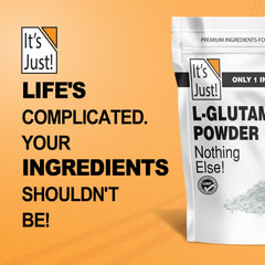 Box and bottle packaging of It's Just! L-Glutamine Powder